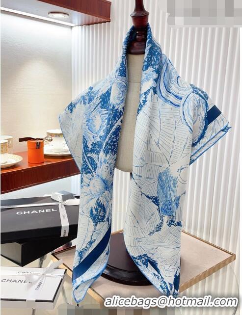 Good Product Chanel Silk Sqaure Scarf 90x90cm 062801 Blue 2023