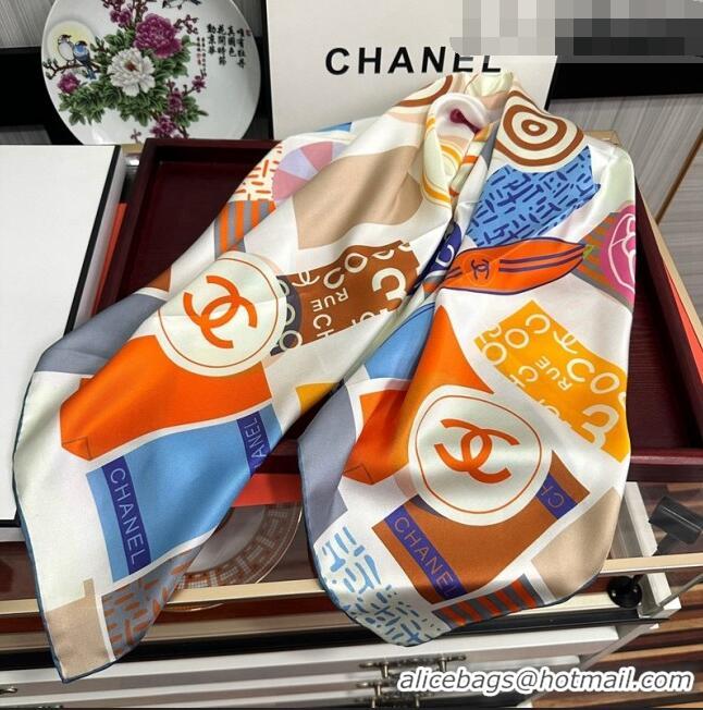 Famous Brand Chanel Silk Sqaure Scarf 90x90cm 062802 Orange 2023