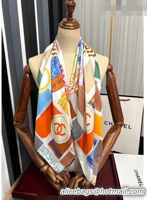 Famous Brand Chanel Silk Sqaure Scarf 90x90cm 062802 Orange 2023