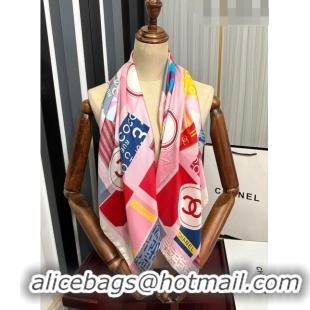 Luxury Classic Chanel Silk Sqaure Scarf 90x90cm 062802 Pink 2023