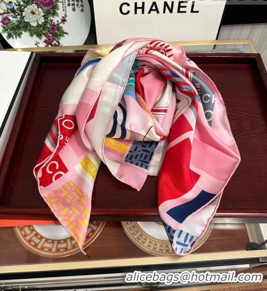 Luxury Classic Chanel Silk Sqaure Scarf 90x90cm 062802 Pink 2023