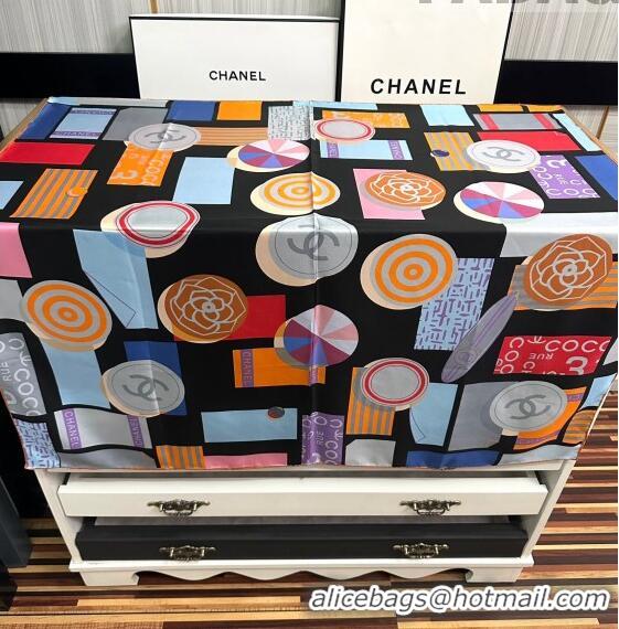 Good Product Chanel Silk Sqaure Scarf 90x90cm 062802 Black 2023