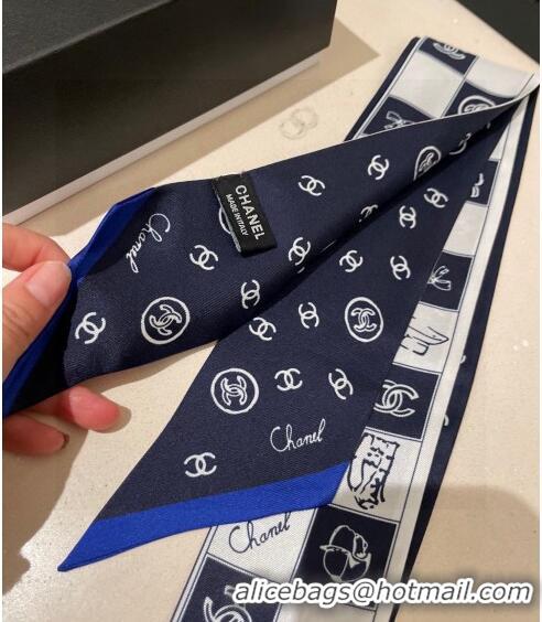 Unique Grade Chanel Silk Bandeau Scarf 6x120cm 070501 Blue 2023