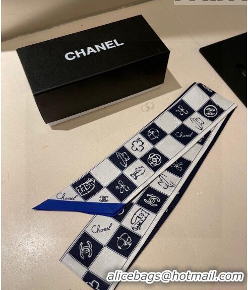 Unique Grade Chanel Silk Bandeau Scarf 6x120cm 070501 Blue 2023