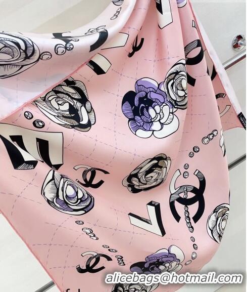 Top Design Chanel Camellia Silk Sqaure Scarf 90x90cm 0705 Light Pink 2023