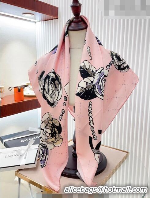 Top Design Chanel Camellia Silk Sqaure Scarf 90x90cm 0705 Light Pink 2023