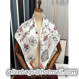 Famous Brand Chanel Bottle Silk Square Scarf 90cm CH3087 White 2023