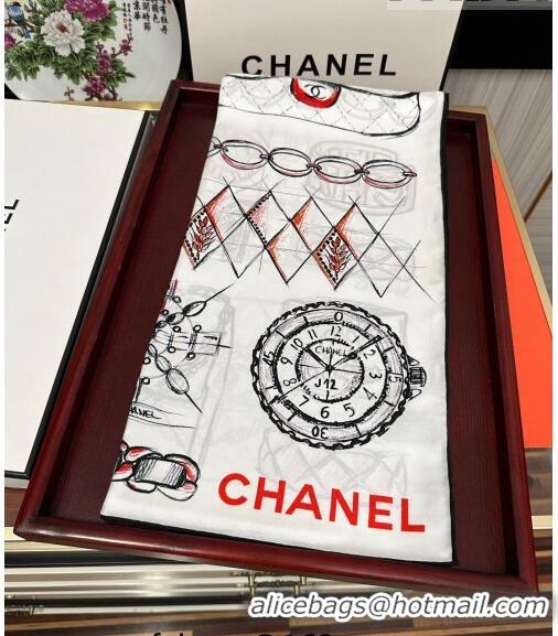 Famous Brand Chanel Bottle Silk Square Scarf 90cm CH3087 White 2023