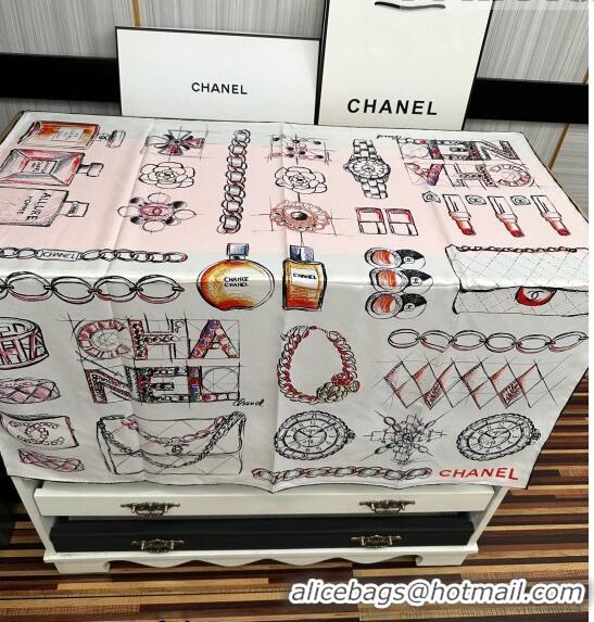 Famous Brand Chanel Bottle Silk Square Scarf 90cm CH3087 White 2023