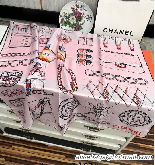 Reasonable Price Chanel Bottle Silk Square Scarf 90cm CH3087 Light Pink 2023