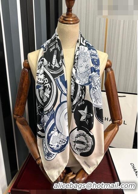 Inexpensive Chanel Badge Silk Square Scarf 90cm CH3089 Beige 2023