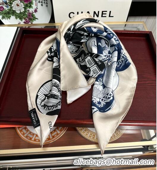 Inexpensive Chanel Badge Silk Square Scarf 90cm CH3089 Beige 2023