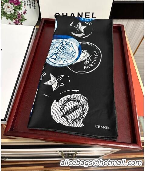 Good Taste Chanel Badge Silk Square Scarf 90cm CH3089 Black 2023