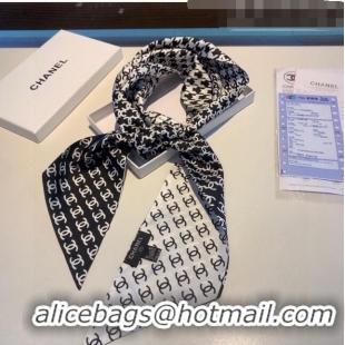 Inexpensive Chanel Logo Allover Silk Bandeau Scarf 10x160cm White/Black 2023