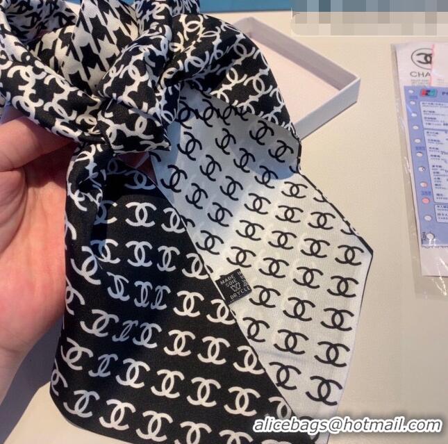 Inexpensive Chanel Logo Allover Silk Bandeau Scarf 10x160cm White/Black 2023