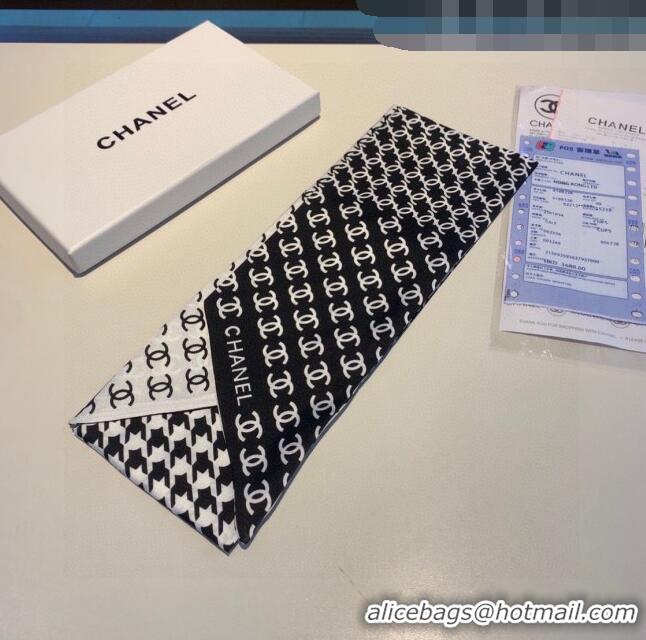 Inexpensive Chanel Logo Allover Silk Bandeau Scarf 10x160cm White/Black 2023