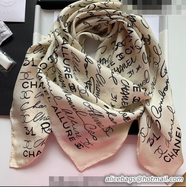 ​Inexpensive Chanel Logo Allover Silk Sqaure Scarf 90x90cm 31060 White 2023