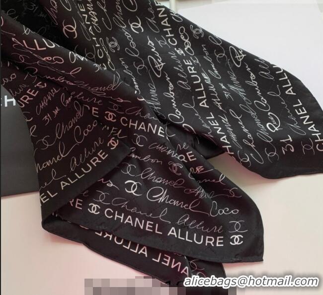 Good Product Chanel Logo Allover Silk Sqaure Scarf 90x90cm 31060 Black 2023