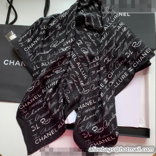 Good Product Chanel Logo Allover Silk Sqaure Scarf 90x90cm 31060 Black 2023