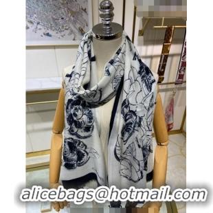 Super Quality Chanel Camellia Cashmere Long Scarf 110x200cm 0807 White 2023