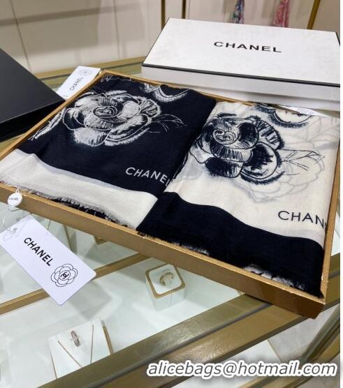 Super Quality Chanel Camellia Cashmere Long Scarf 110x200cm 0807 White 2023