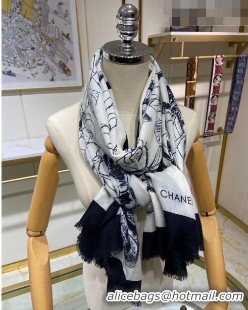 Super Quality Chanel Camellia Cashmere Long Scarf 110x200cm 0807 White 2023