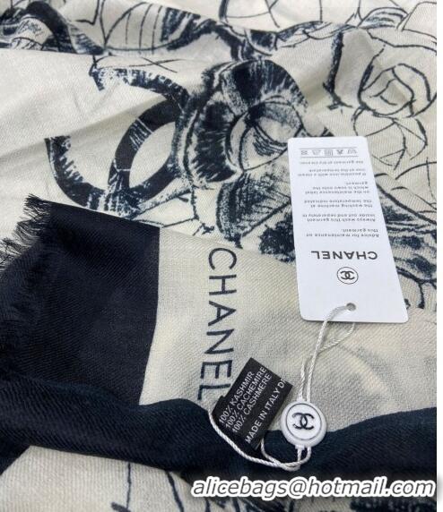 Super Quality Chanel Camellia Cashmere Long Scarf 110x200cm 0807 White 2023