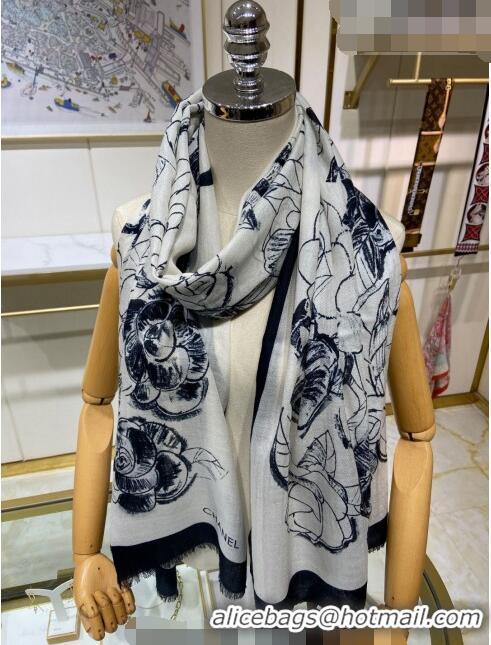 Super Quality Chanel Camellia Cashmere Long Scarf 110x200cm 0807 White 2023