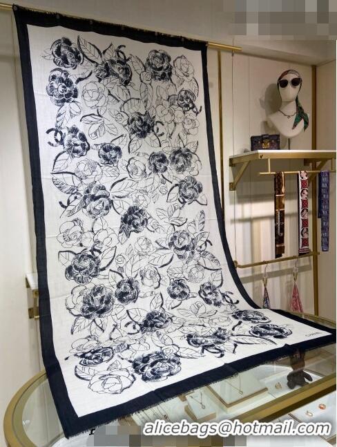 Super Quality Chanel Camellia Cashmere Long Scarf 110x200cm 0807 White 2023