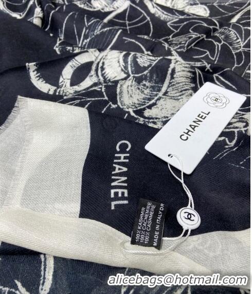 Well Crafted Chanel Camellia Cashmere Long Scarf 110x200cm 0807 Black 2023