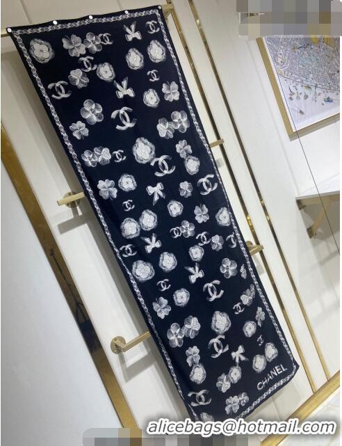 Famous Brand Chanel Cashmere Long Scarf 60x180cm 0807 Black 2023