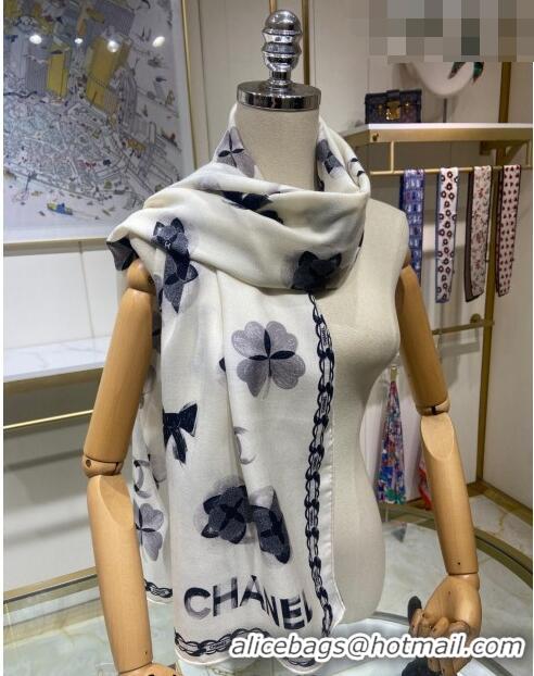 Inexpensive Chanel Cashmere Long Scarf 60x180cm 0807 White 2023