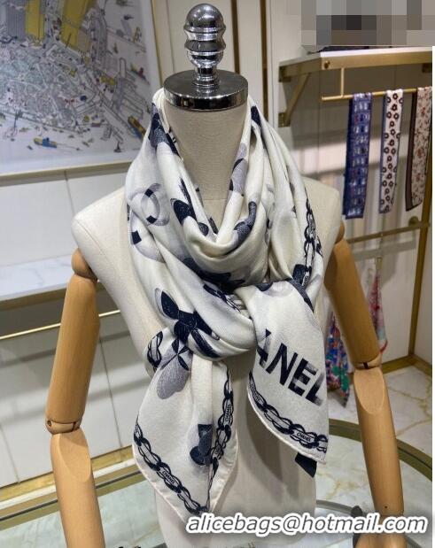 Inexpensive Chanel Cashmere Long Scarf 60x180cm 0807 White 2023