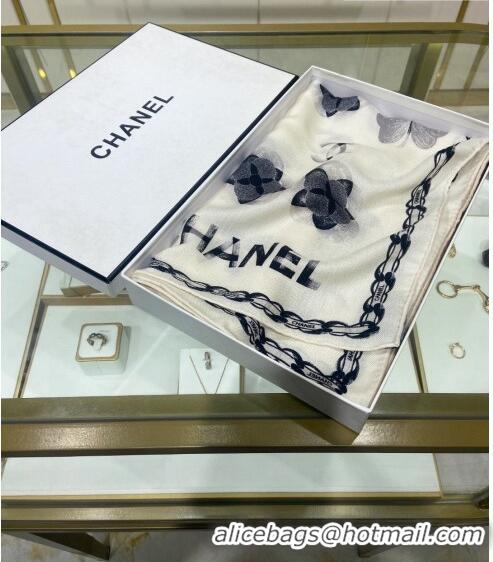 Inexpensive Chanel Cashmere Long Scarf 60x180cm 0807 White 2023