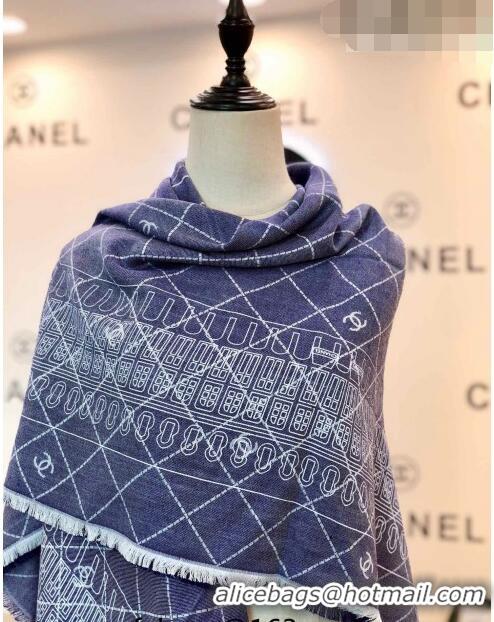 Super Quality Chanel Square Shawl Scarf 140cm 0815 Blue 2023