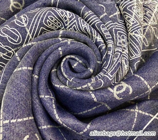 Super Quality Chanel Square Shawl Scarf 140cm 0815 Blue 2023