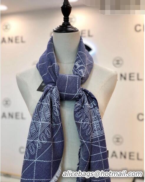 Super Quality Chanel Square Shawl Scarf 140cm 0815 Blue 2023