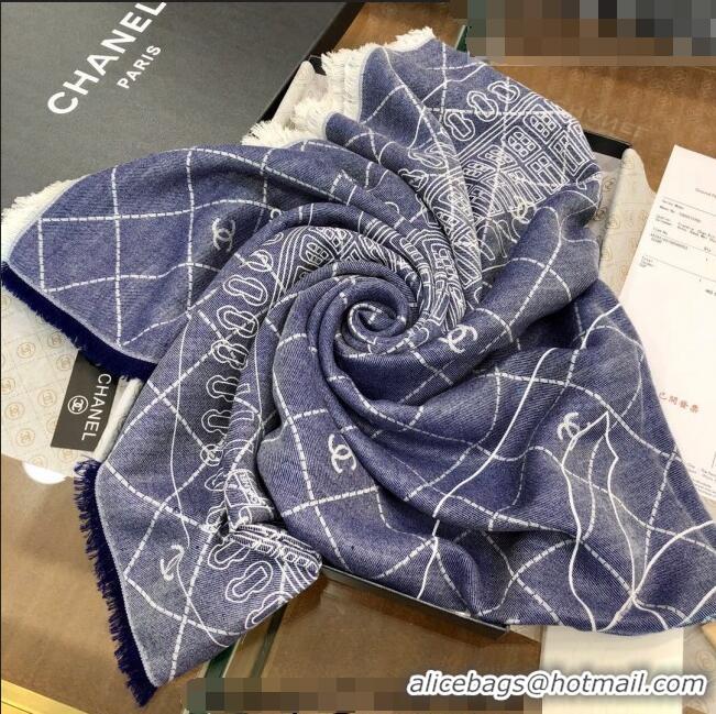 Super Quality Chanel Square Shawl Scarf 140cm 0815 Blue 2023