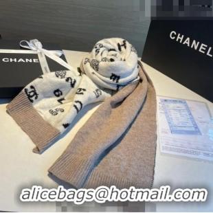 New Design Chanel Cashmere Blend Scarf 35x185cm CH082201 White/Beige 2023