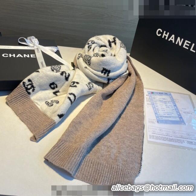 New Design Chanel Cashmere Blend Scarf 35x185cm CH082201 White/Beige 2023