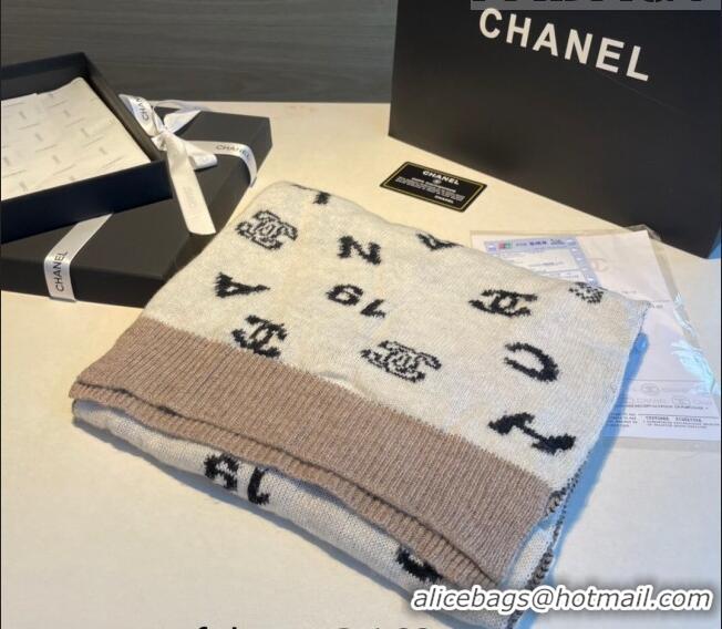 New Design Chanel Cashmere Blend Scarf 35x185cm CH082201 White/Beige 2023