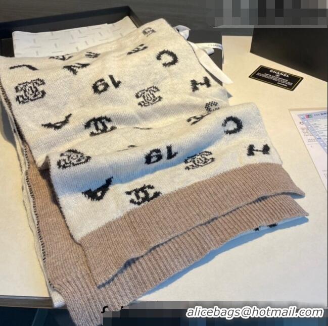 New Design Chanel Cashmere Blend Scarf 35x185cm CH082201 White/Beige 2023