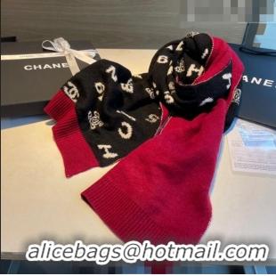 Top Quality Chanel Cashmere Blend Scarf 35x185cm CH082201 Black/Red 2023