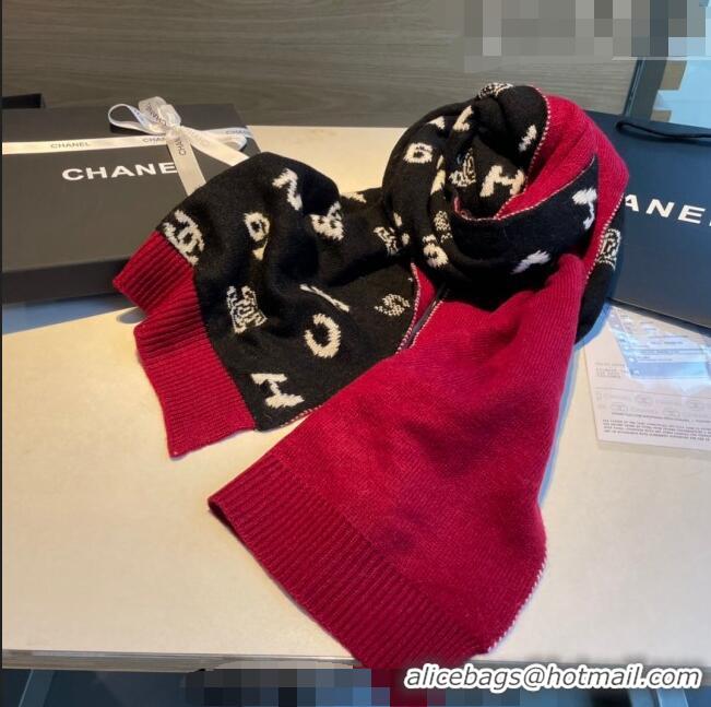 Top Quality Chanel Cashmere Blend Scarf 35x185cm CH082201 Black/Red 2023