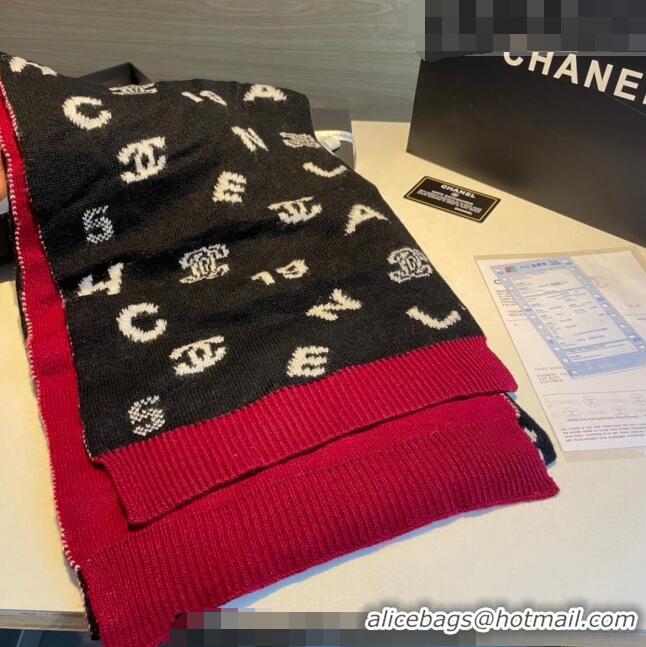 Top Quality Chanel Cashmere Blend Scarf 35x185cm CH082201 Black/Red 2023