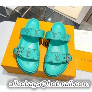 Good Looking Louis Vuitton Bom Dia Flat Comfort Slide Sandals in Monogram Leather Green 607120