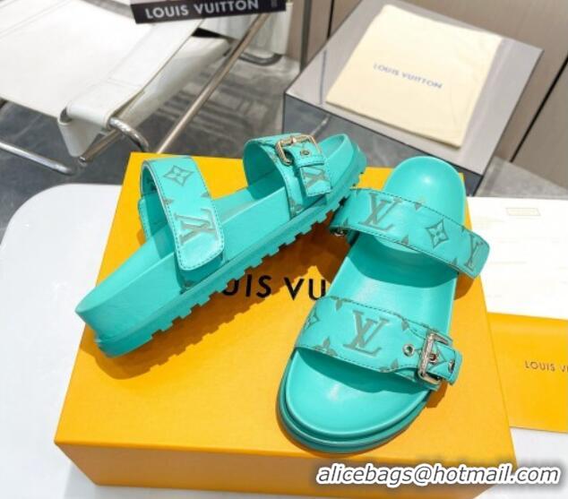 Good Looking Louis Vuitton Bom Dia Flat Comfort Slide Sandals in Monogram Leather Green 607120