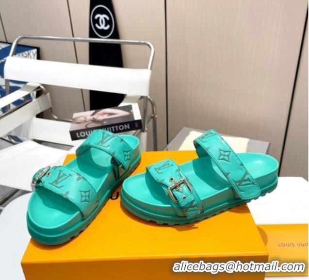 Good Looking Louis Vuitton Bom Dia Flat Comfort Slide Sandals in Monogram Leather Green 607120