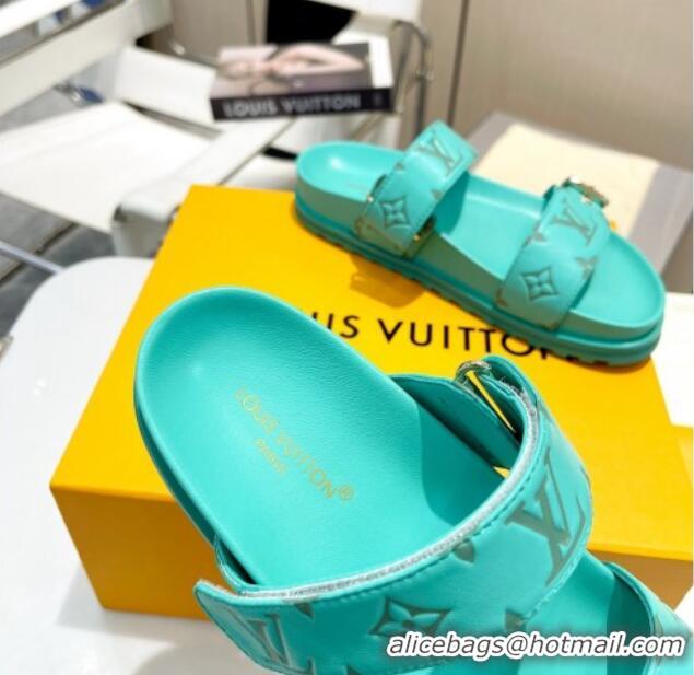 Good Looking Louis Vuitton Bom Dia Flat Comfort Slide Sandals in Monogram Leather Green 607120