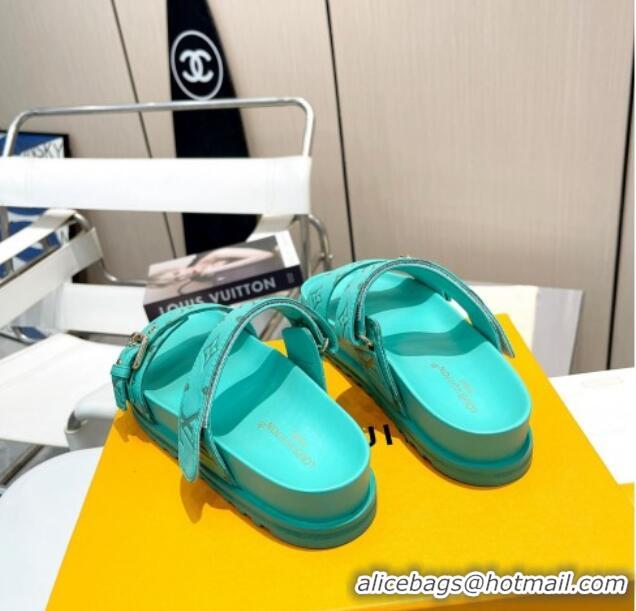 Good Looking Louis Vuitton Bom Dia Flat Comfort Slide Sandals in Monogram Leather Green 607120